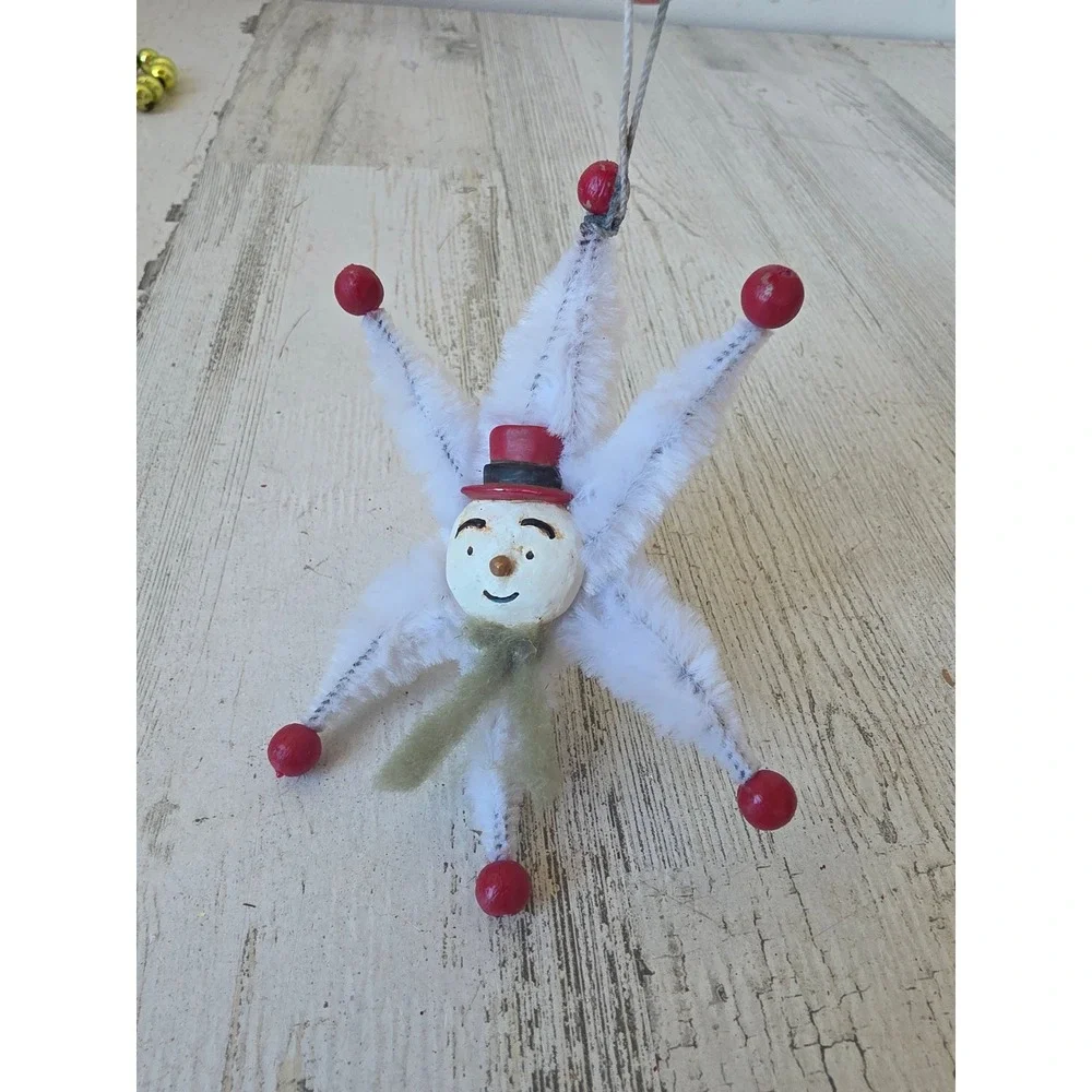 Vtg style snowman star ornament shabby chic Xmas tree